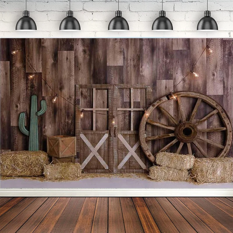 

Western Cowboy Photography Backdrop Wild West Wooden House Barn Door Birthday Party Supplies Decoration Background Banner Props