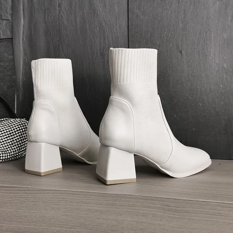 Красивые осенне-зимние женские ботинки вязаные эластичные ботинки-носки с