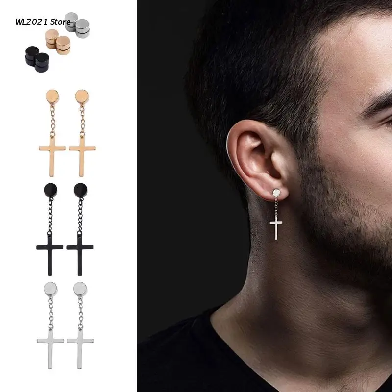 

6Pieces/Set Magnet Earrings Non Piercing Cross Dangle Earring for Unisex Jewelry