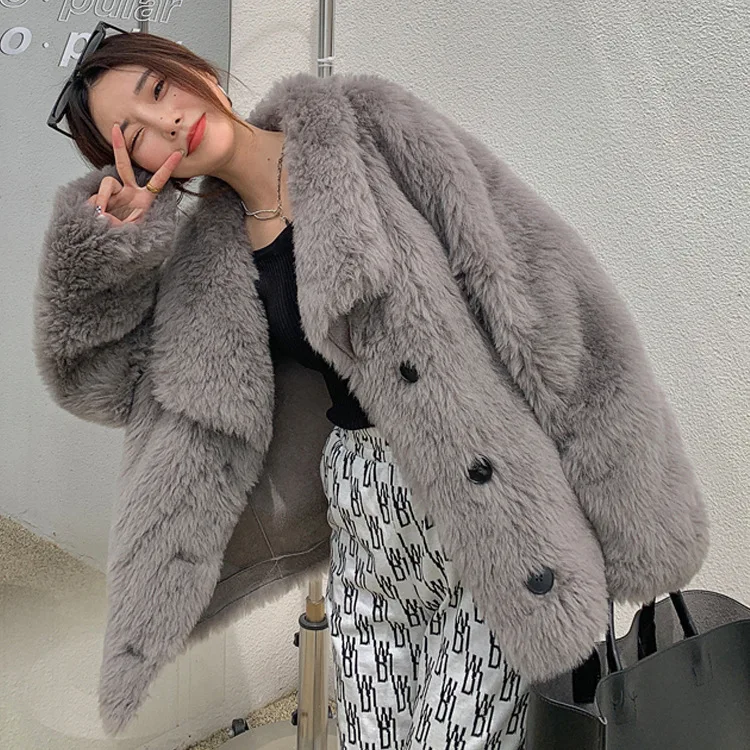 Fur coat women's wool lambswool winter coat
