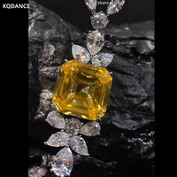 KQDANCE Luxury 20mm Square Cut Created Yellow Moissanite Gemstone Necklace With Full CZ-Diamonds Simple Chain Jewelry Wholesale