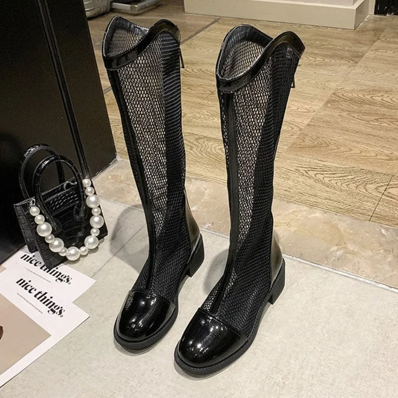 Women Sandals Boots 2022Summer New Gladiator Zipper Mesh Breathable Med Heels Fashion Boots Designer Shoe Women Zapatos De Mujer