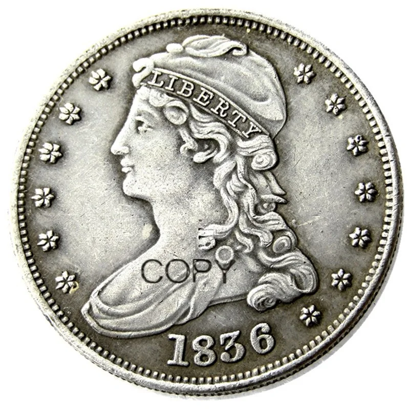 

США 1836-1837 закрытый бюст половина доллара Посеребренная КОПИЯ монета