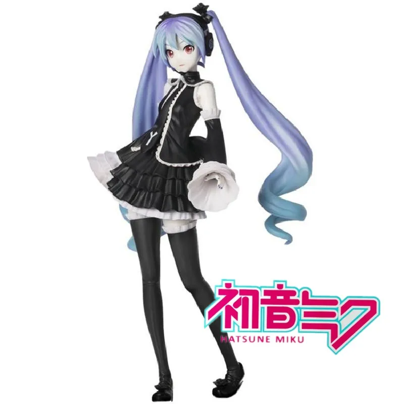 

25CM Hatsune Miku Anime Figure Gothic Style Black Dress PVC Action Figurine Sexy Girl Decor Model Original 2nd Edition Toy Gift