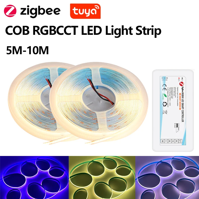 Tuya Zigbee 3.0 LED Light Strip RGBCCT 840LEDs/m High Density Flexible FOB COB RA90 Linear Dimmable Led Lights Full Kit 5M 10M