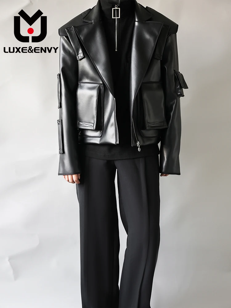 

LUXE&ENVY Original Advanced Air Layer Leather Men's Short Motorcycle Fashion Brand Pu Jacket Spring Autumn 2023 New