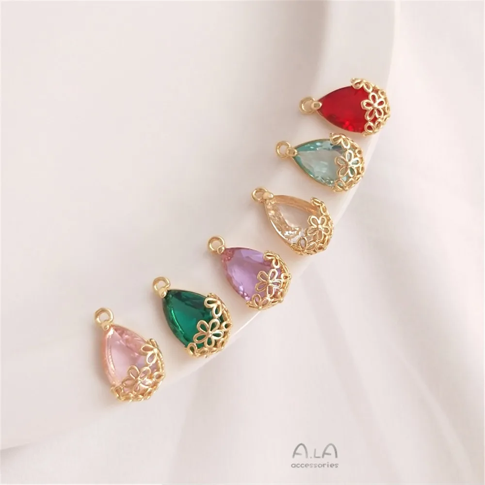 

14K Gold Filled Plated Small flower bag edge crystal zircon water drop pendant handmade DIY bracelet earrings pendant