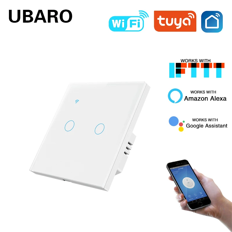 2Gang UBARO Tuya умный дом WIFI настенный выключатель работает с Google Assistant Alexa Yandex Alice