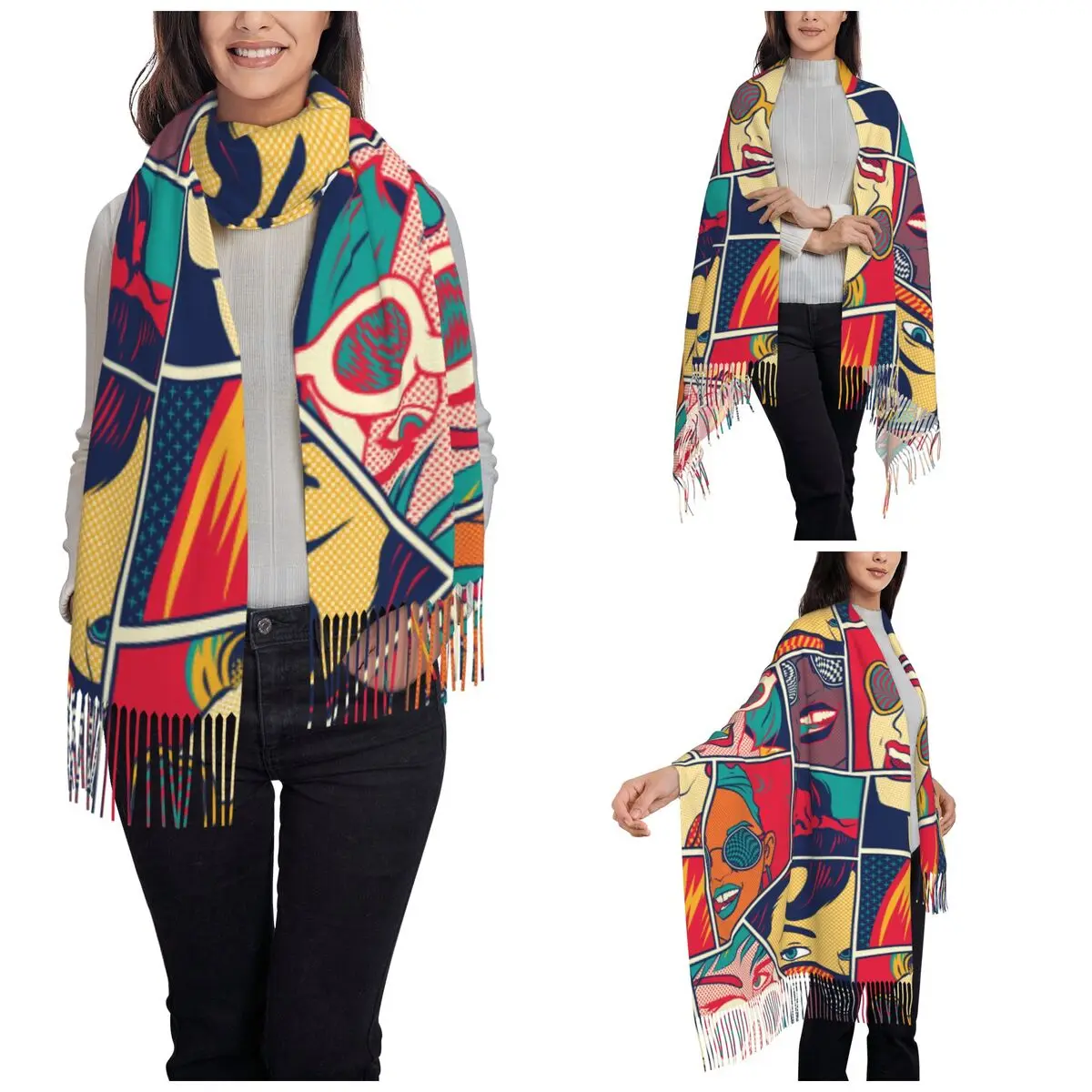 Ретро Pin Up для девочек шарф в стиле поп-арт женщин осенне-зимняя шаль длинный