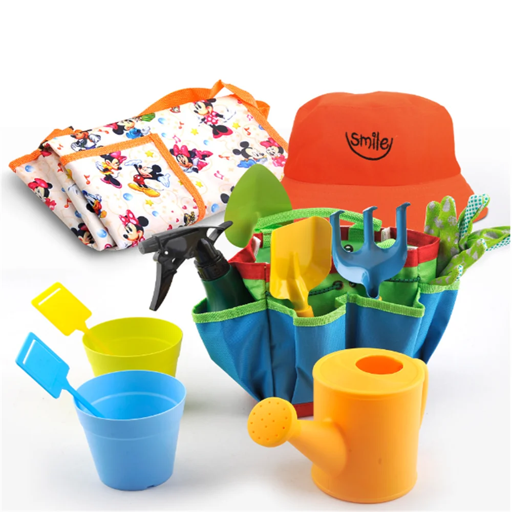 

New Children's Garden Planting Tool Set Shovel Turning Rake Collecting Flower Basket Bag Watering Pot Gloves Garden Storage Bag