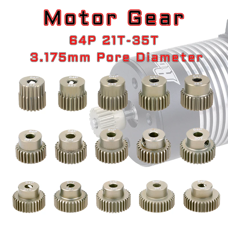 64DP 3.175mm 21t 22t 24t 25t 26T 27t 28T 29T 30T 32T 35T Aluminum Alloy Metal Pinion Motor Gear For 1/10 Rc Model Car |