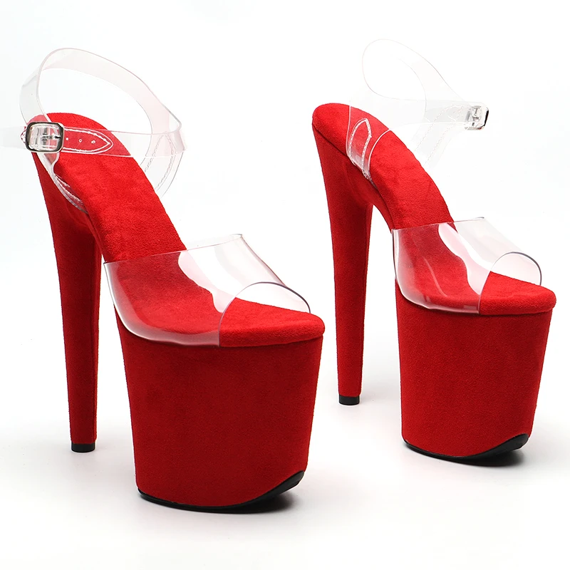 Leecabe 20cm/ 8inches clear pvc upper platform suede  material high heel sandals  pole dance shoes