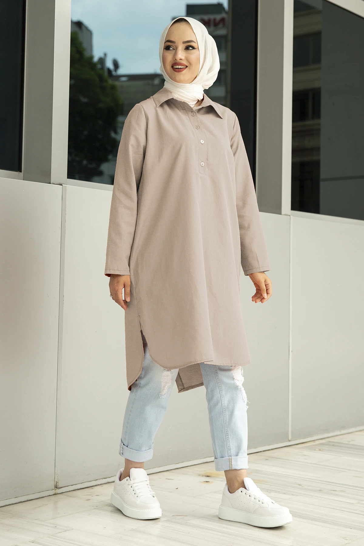 Rear V Cut Tunic MD-Stone