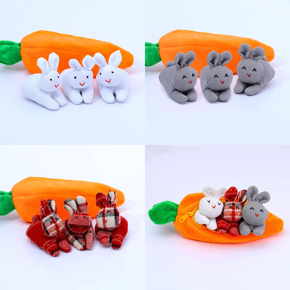 

3 Bunnies In Carrot Purse Easter Gift For Kids Home Holidy Desktop Decoration Fun Cute Rabbit Best Unzip Children Toy Easter