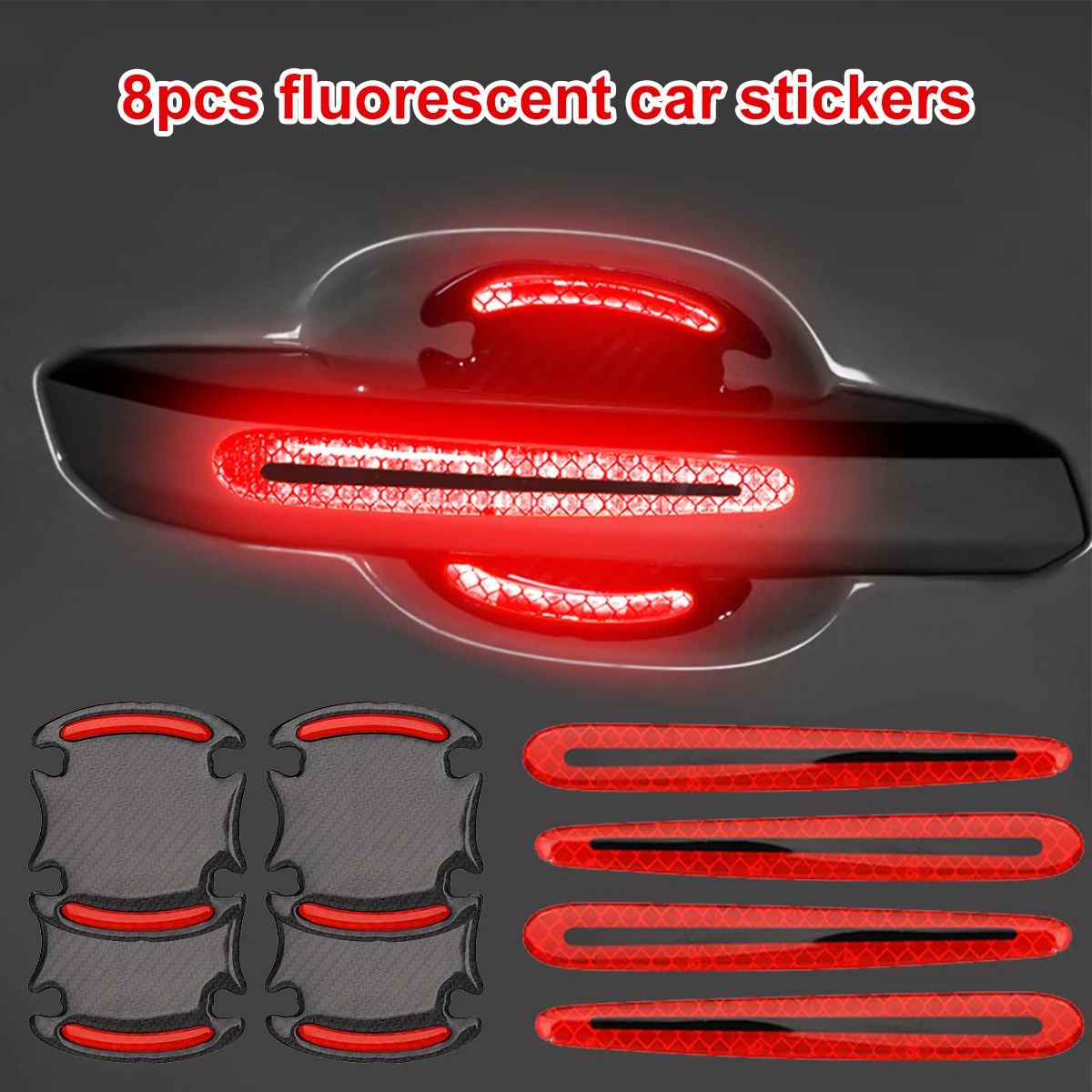 

8pcs Car Door Handle Reflective Stickers 3D Carbon Fiber Auto Door Handle Scratch Protection Cover Anti-Scratch Protective Film