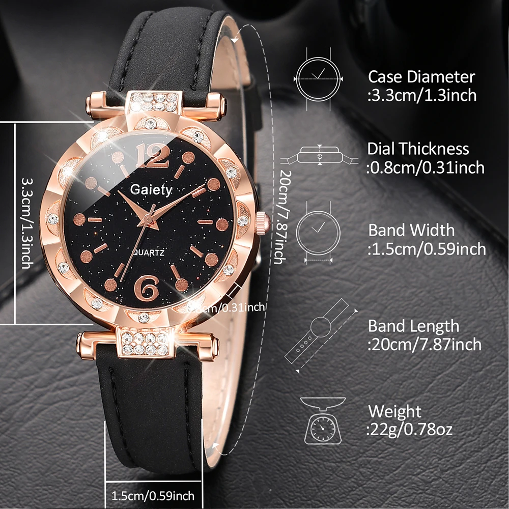 Женские черные кварцевые наручные часы Gaiety с кожаным ремешком градиентный