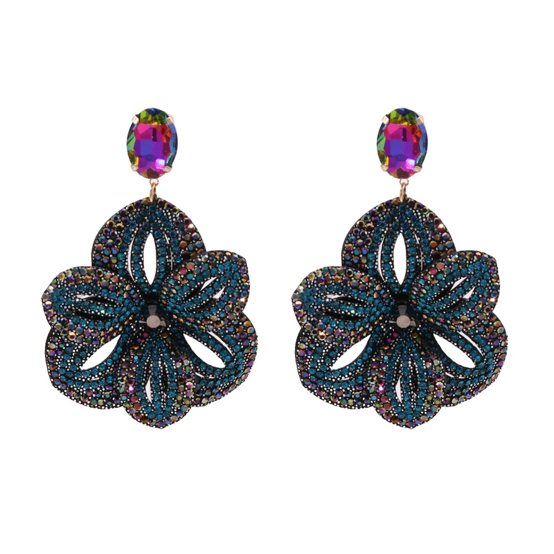 

Women's Boho Flower Earrings Large Drop Earrings For Women Glamour Statement Rhinestone Earrings Jewelry Ornament Gifts Bijoux