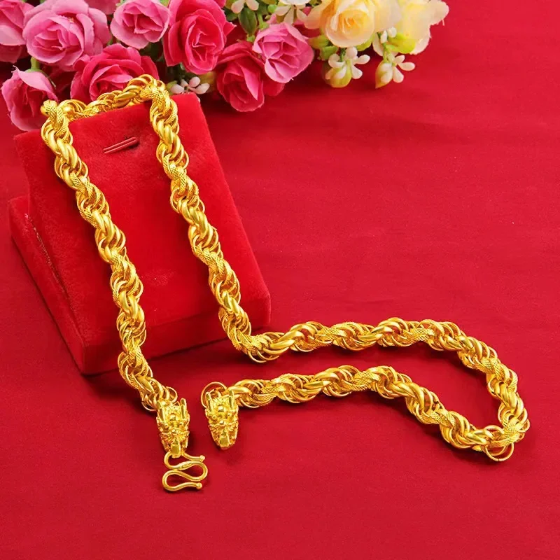 Фото Мужское колье Twist из золота 24K AU999 - Классическая прочная цепочка Twist, из чистого золота 24K/AU999, с надежным и смелым дизайном для мужчин. №1