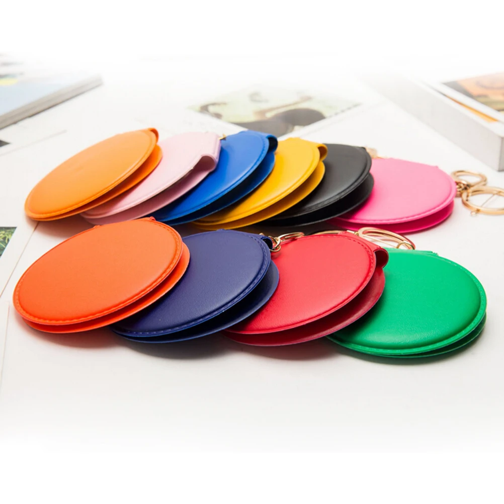 

L293 Portable Candy Color Mini PU Leather Pocket Makeup Mirror Key Chain Cosmetic Compact Mirrors Double Dual Sides Frame Girl