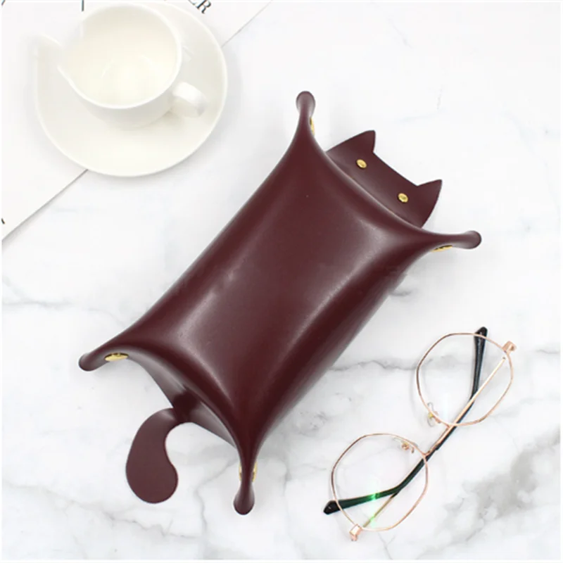 Портативный кожаный лоток для хранения ключей в форме кошки настольный макияжа и