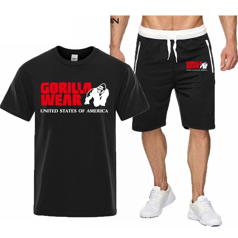 

Gorilla wear 2022 New Man's Printing Casual Sportswear Mens Fitness Suit Sports Suit Short-Sleeved T-Shirt + Shorts 2-Piece Sets