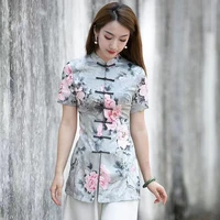 cheongsam womens plus size long tang costume tops 2022 summer cotton blend prints irregular tradition chinese style qipao shirts
