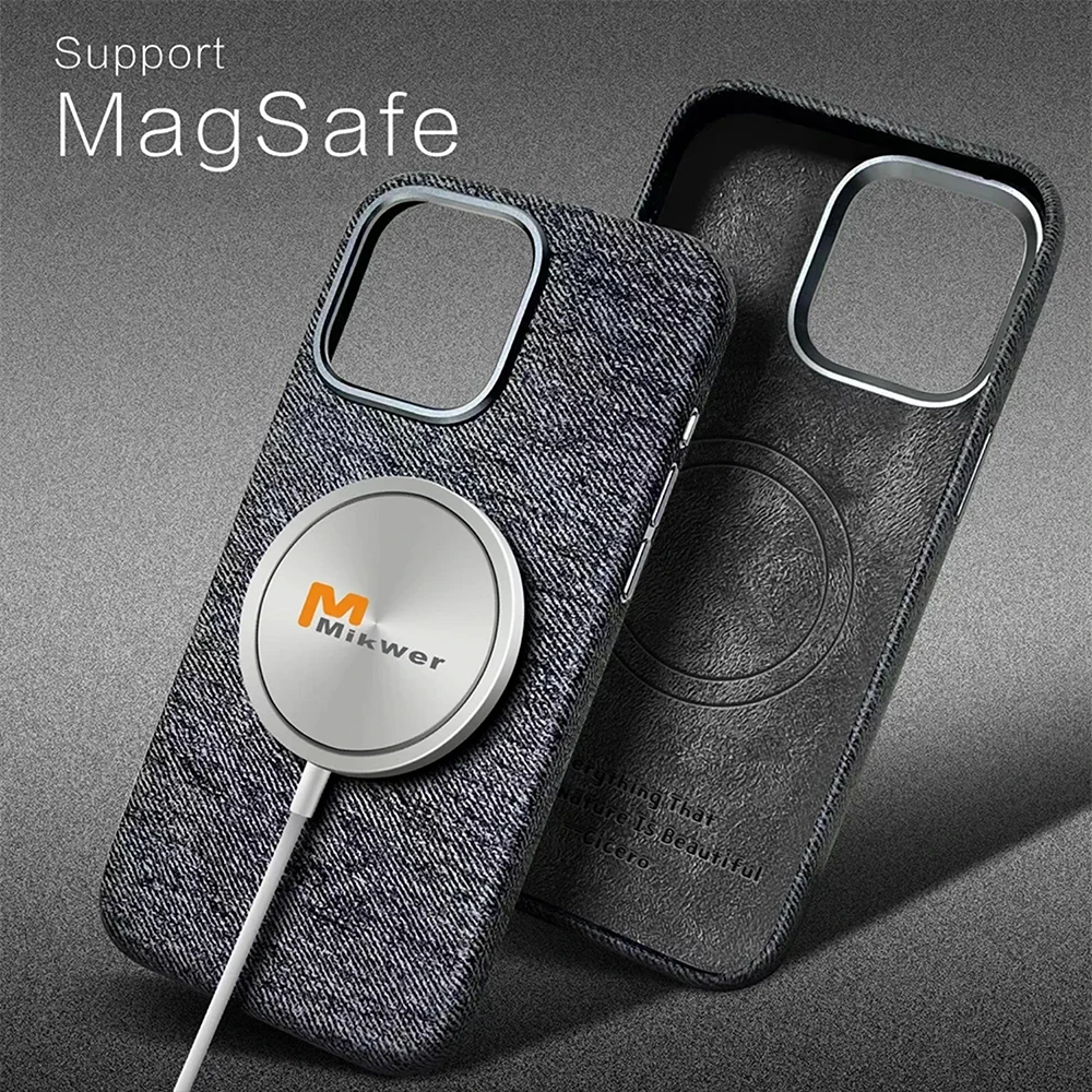 Джинсовый тканевый Магнитный чехол для телефона iPhone 12 13 14 15 Pro Max металлический