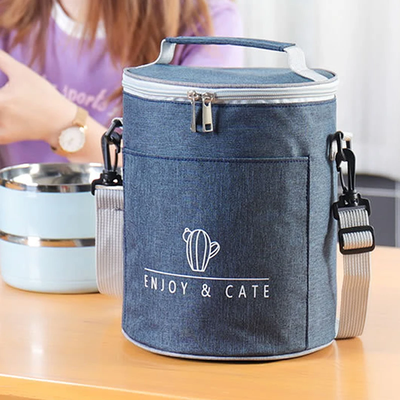 

Large-capacity Portable Lunch Bag New Fresh-keeping Thickened Lunch Box Bag Round Barrel Aluminum Foil Insulation Bag
