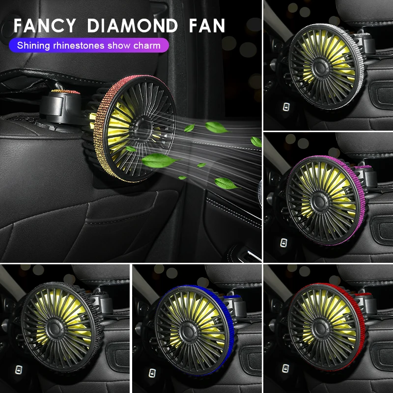 Portable Car USB Mini Fan Air Cooling Fan 1/2/3 Speed Universal Seat Headrest Cooler Bling Car Accessories Interior for Women Portable Car USB Mini Fan Air Cooling Fan 1/2/3 Speed Universal Seat Headrest Cooler Bling Car Accessories Interior for Women