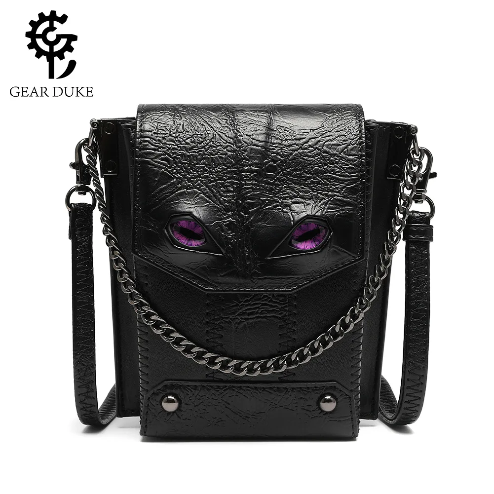 

Gear Duke The Gothic Chain Decorated Messenger Bag Woman PU Leahter Handbag Medieval Steampunk Motorcycle Single Shoulder Bag