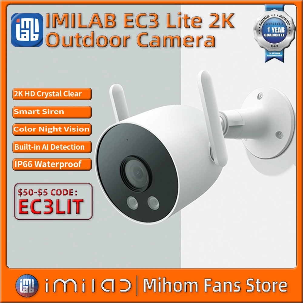 

2023 Outdoor Camera IMILAB EC3 Lite Security Smart 2K Wifi IP Color Night Vision IP66 Waterproof CCTV Webcam Global Version