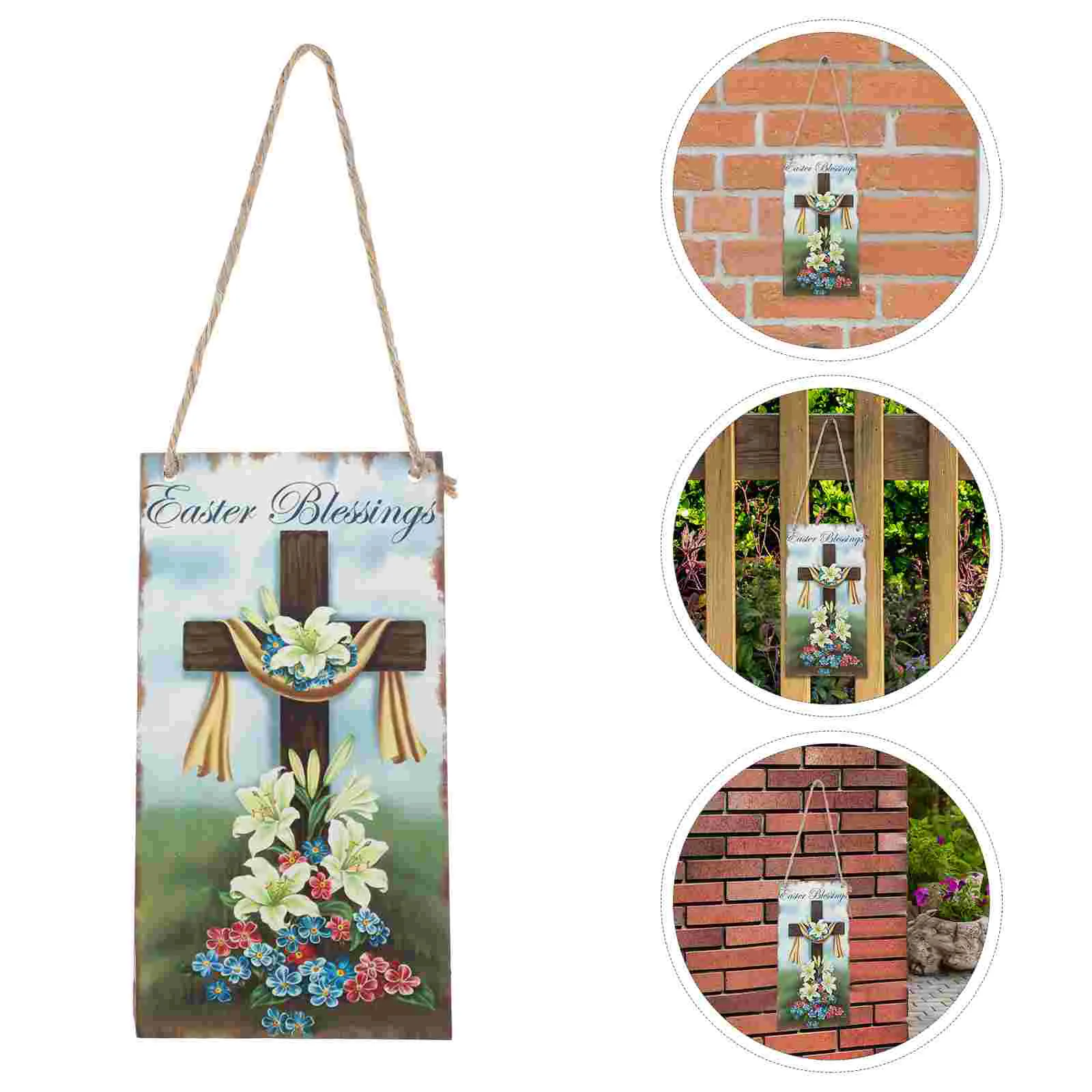 

Easter Sign Hanging Door Decoration Plaque Wall Wooden Outdoor Wood Rustic Decor Hanger Blessing Welcome Front Party Supplies