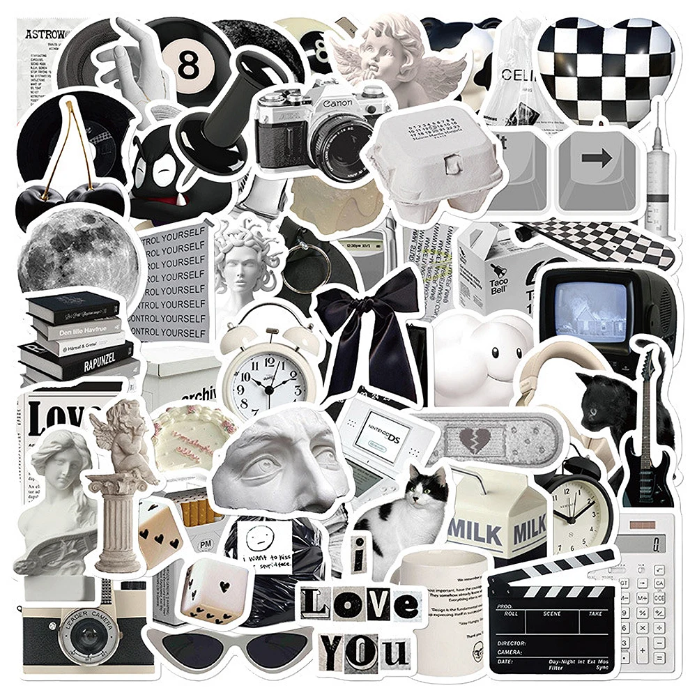 

10/30/61 PCS Black White Concise Style Cartoon Stickers Decals DIY Phone Notebook Suitcase Laptop Fridge Wall Sticker for Child