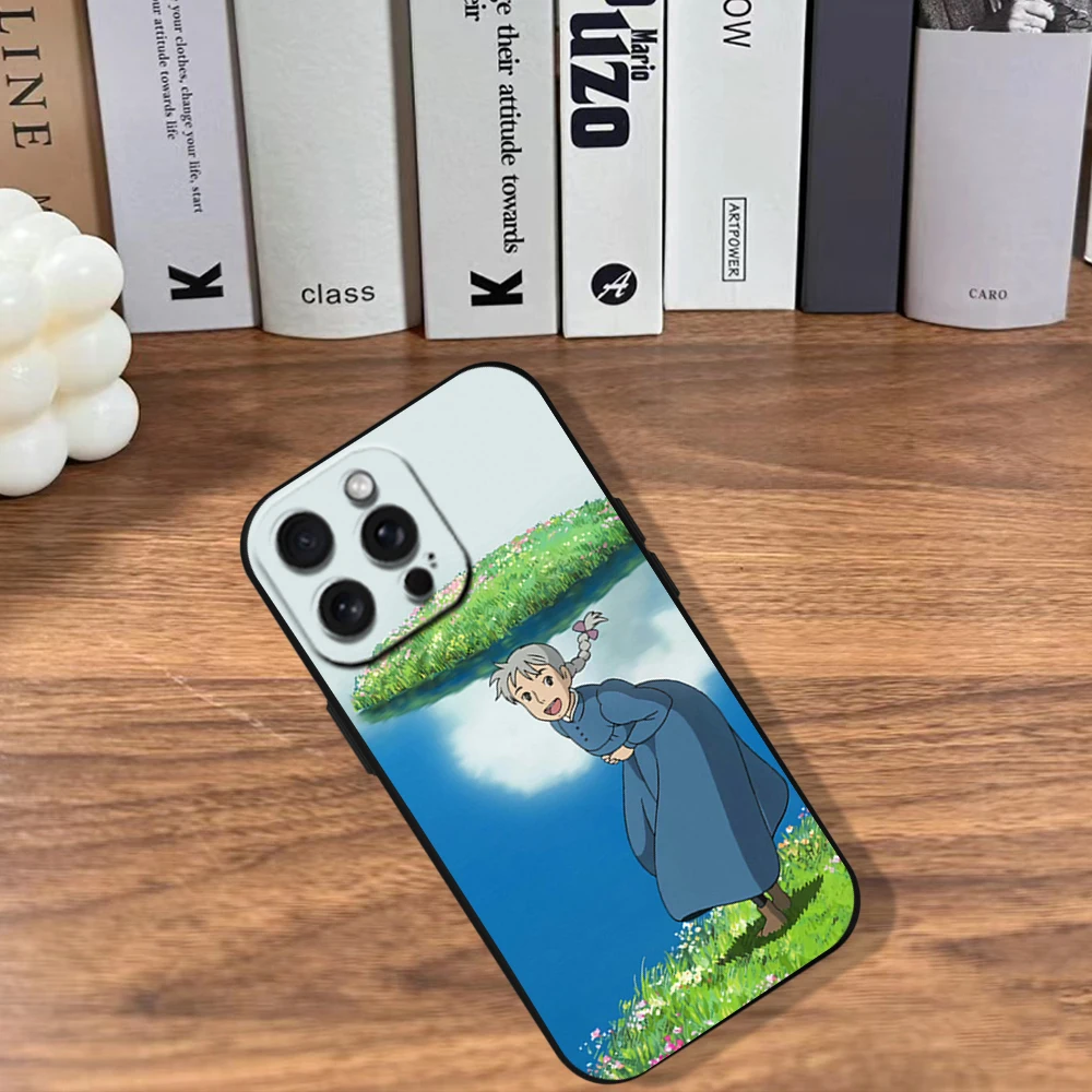 Cartoon H-Howls M-Moving Castle Phone Case For iPhone 11 12 13 14 15 16 Pro Max Plus Black Silicone Soft