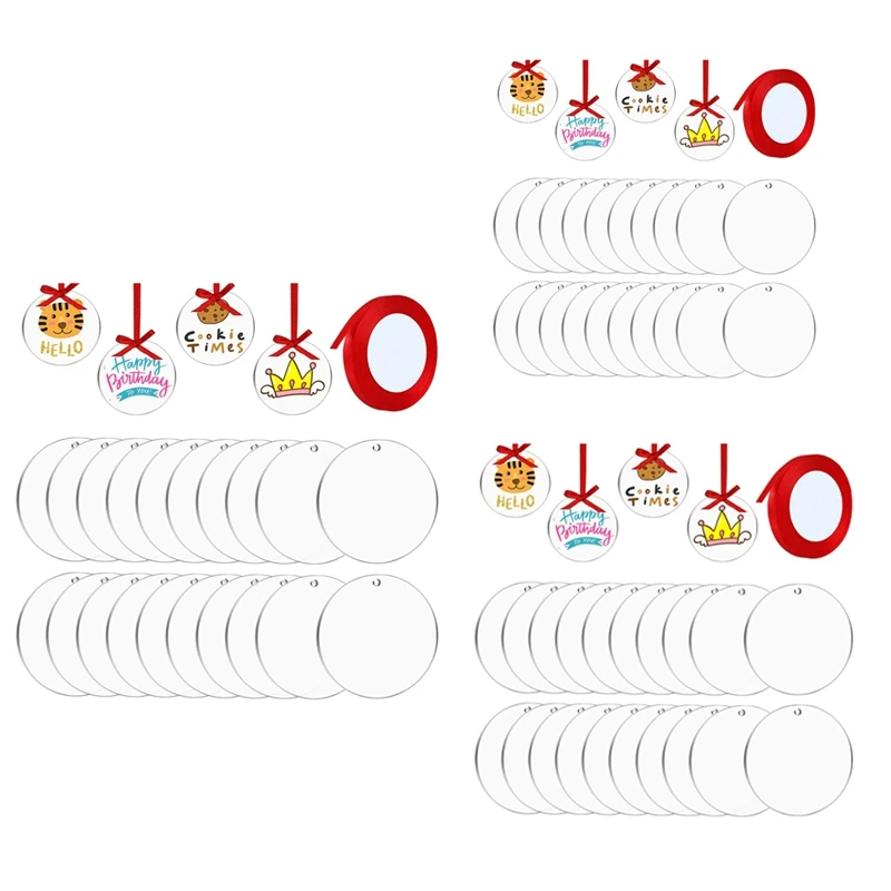 

20 Pieces Acrylic Clear Blanks Transparent Tag Discs Blanks For DIY Crafts Keychain Decoration With Ribbon