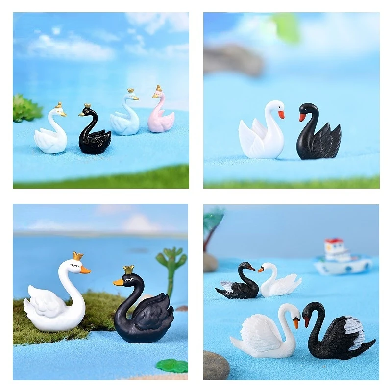 

2pcs/set Mini Black and White Swan Miniatures Fairy Garden Decor Desktop Decoration Pvc Figurines Gift for Girls