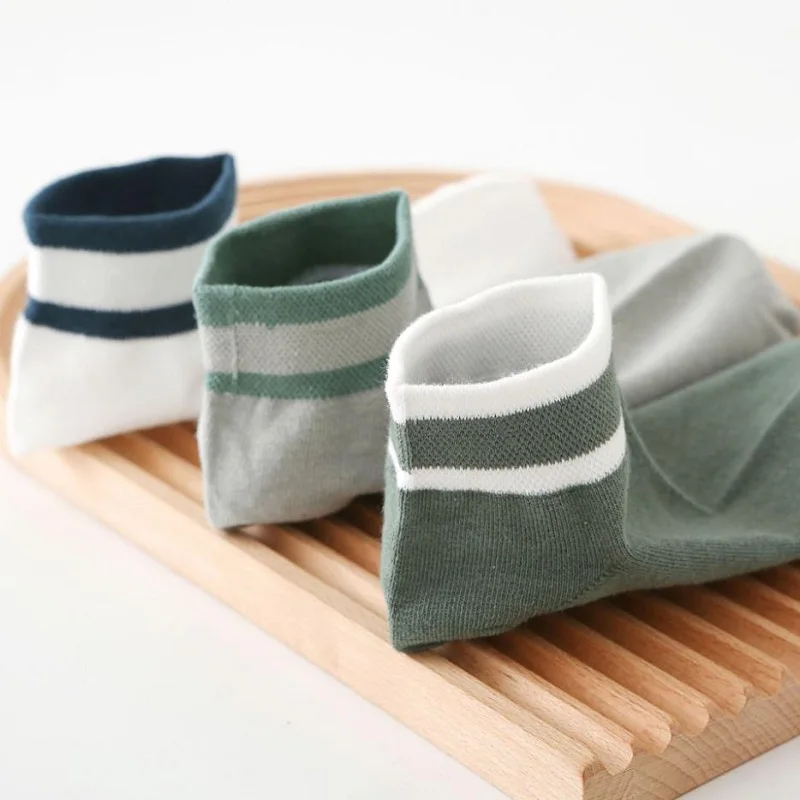 5 Pairs Summer Men Ankle Socks Breathable Solid Color Stripe Casual Boat Socks Fashion Comfortable Sports Travel Short Socks