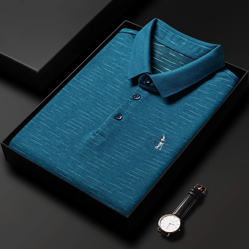 

High End Luxury 2022 Autumn Men's Polo Shirt Lapel Shape Embroidery Korean Style Long Sleeve Fashion Micro Elastic Casual Top