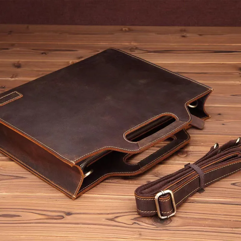 Men's Handbag Leather Business Computer Bag Briefcase Portable Handmade Custom Retro Men's Bag Leather Shoulder Messenger