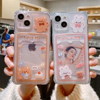 sweet bunny funny bear card holder phone case for iphone 11 13 12 pro max xs xr x 8 7 plus soft shockproof wallet cover