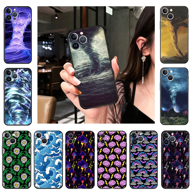 

Ultra Thin Tornado Lightning Art Silicone Phone Case for iphone 14 13 11 12 Pro XS Max Mini XR SE 8 7 14 Plus X Soft Mate Cover