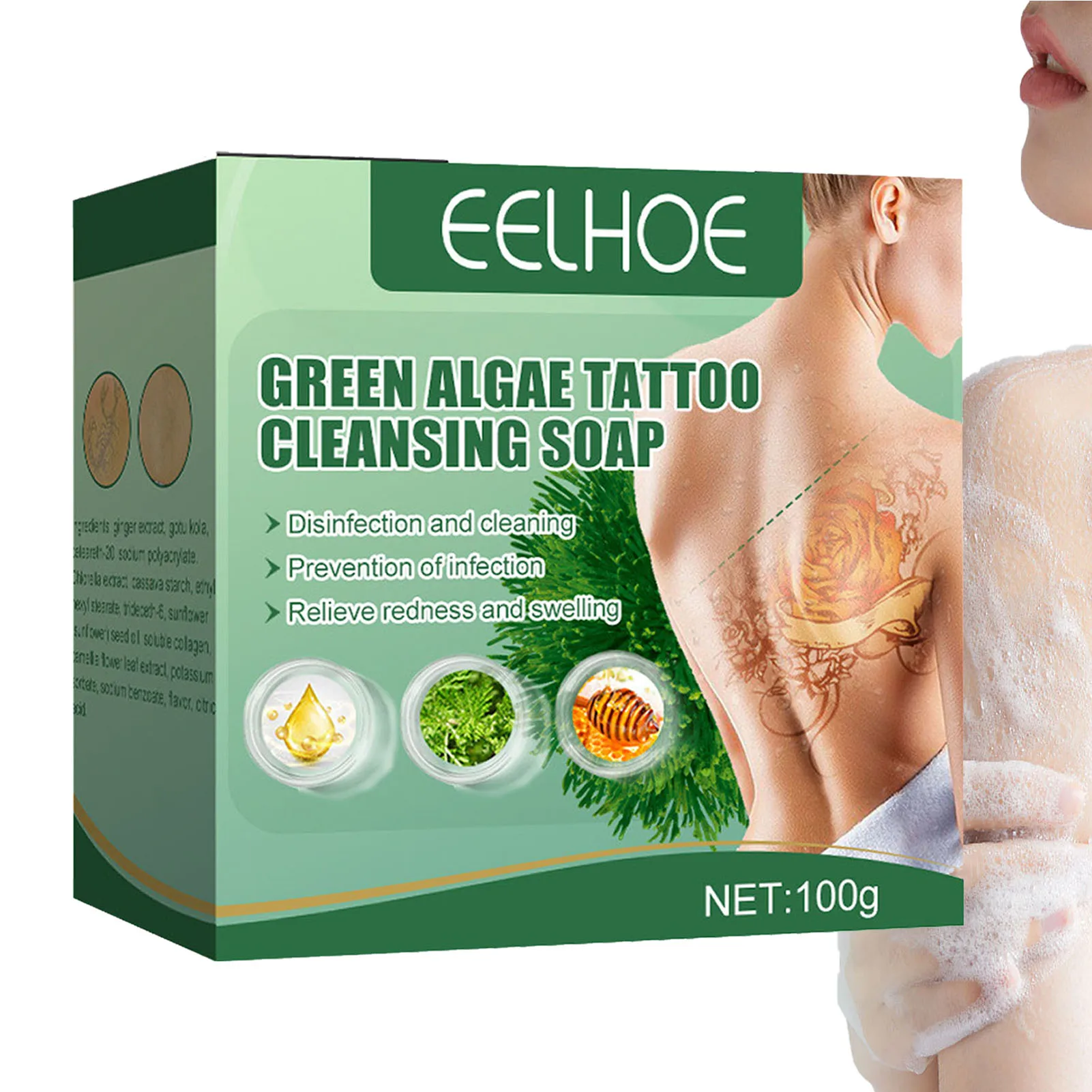 

Очищающее мыло для татуировок, зеленые водоросли, натуральные водоросли, очищающее мыло для татуировок, очищающее мыло для татуировок, быст...