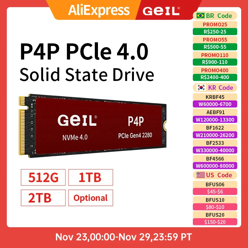 

GeIL P4P M2 SSD 256GB 512gb 1T 2t 4T 8T Internal Solid State Drive M.2 NVME 1.4 PCIe 4.0 Gen 4X4 2280 For Laptop Desktop Caches