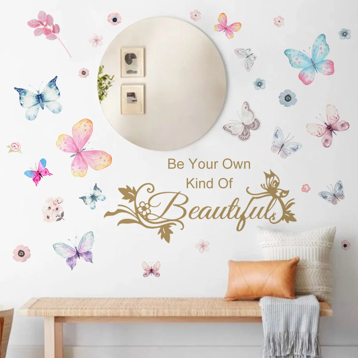 

2sheets Self-adhesive PVC Wall Sticker,Creative Butterfly & Slogan Graphic Waterproof Wall Decal For Living Room