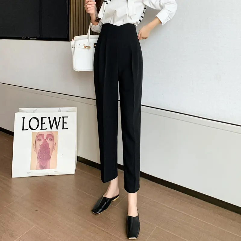 

Casual High Waist Suit Pants Women's 2022 Spring And Autumn New Style Straight Tube Harun Pants Nine Legged Pants