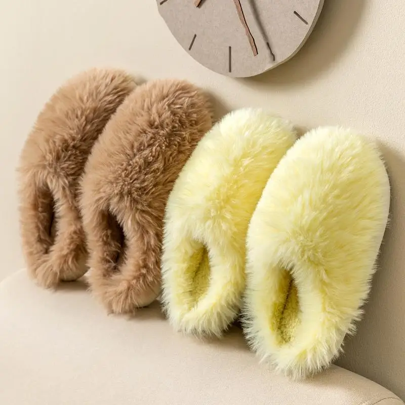 Fluffy Scuff Slippers For Women Winter Warmth Shoes Woman Faux Fur Slides Thick Sole Plush Mules Female Indoor Mules Flip Flops