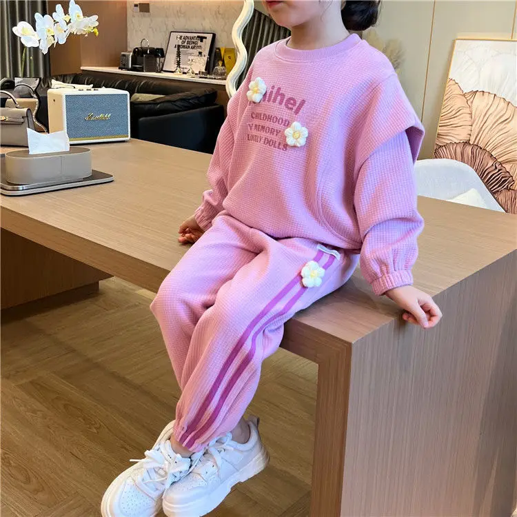 Girls' Autumn Suit 2022 New Children and Teens' Wear Loves and Cats Baby Girl Two-Piece Suit