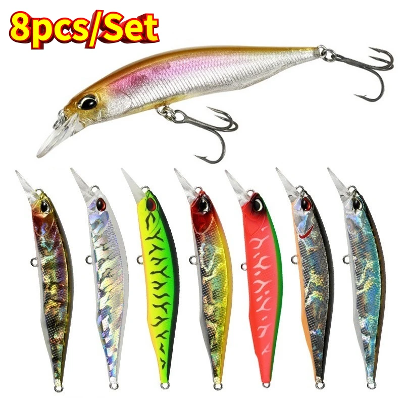 

8Pcs/Set 85mm 8g Minnow Lures japan fishing tackle bass pike lure fish swimbait catfish crankbait pesca lot bait whopper plopper