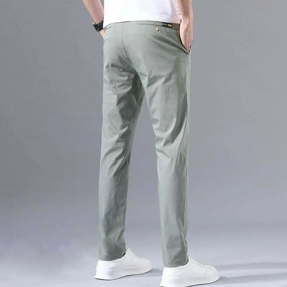 

Men Trousers Casual Elastic Waist Simple Mid Waist Straight Pants for Daily Wear