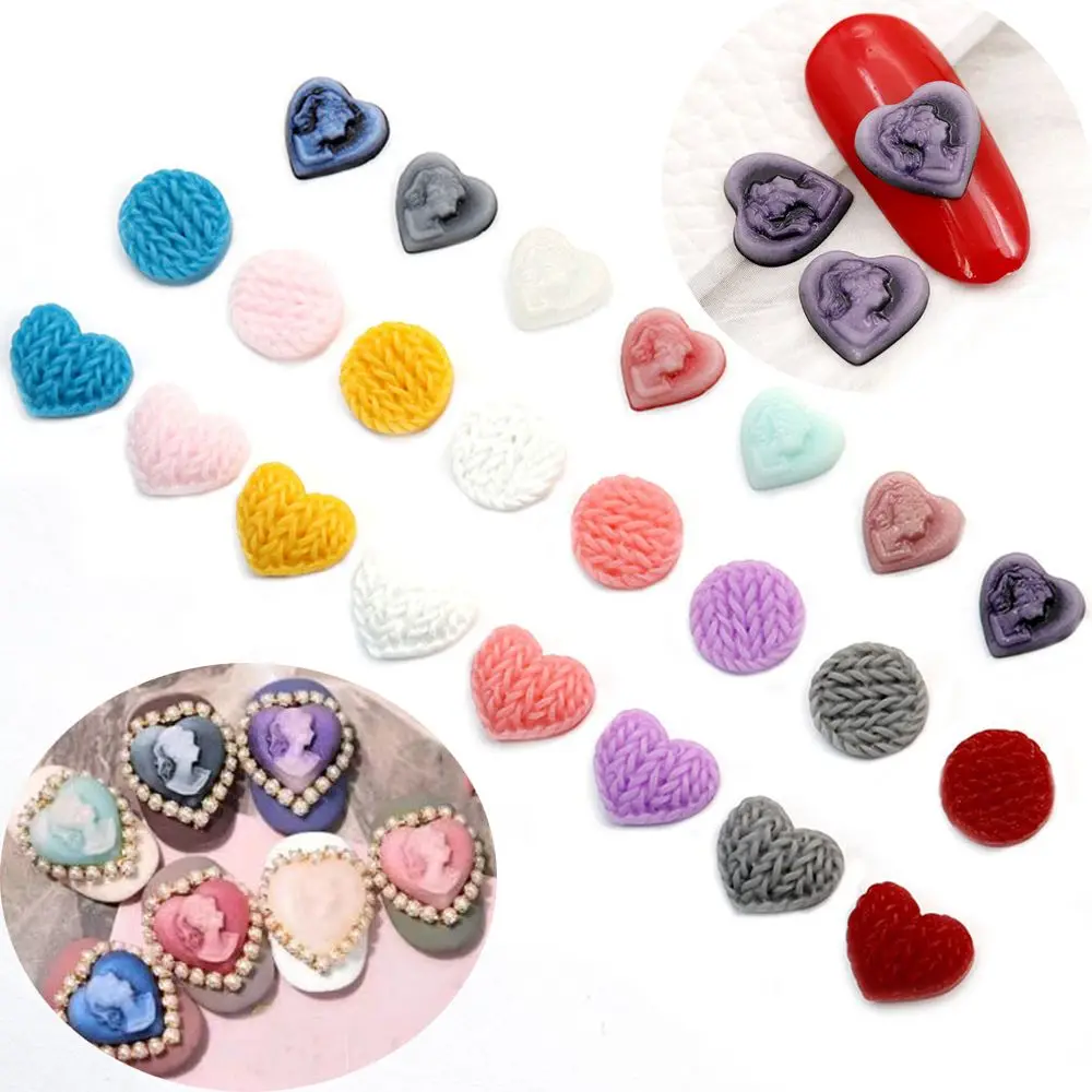 

Colorful Manicure Sweater heart Nail Art Decorations Accessory Alloy Jewelry Beauty Head Twist Resin DIY Nail Polish